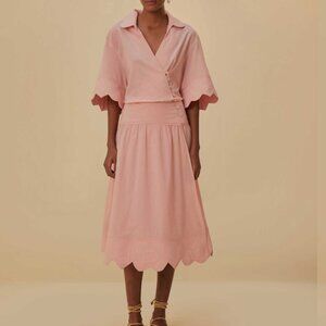 Farm Rio light pink heart detailed midi dress new with tags XS